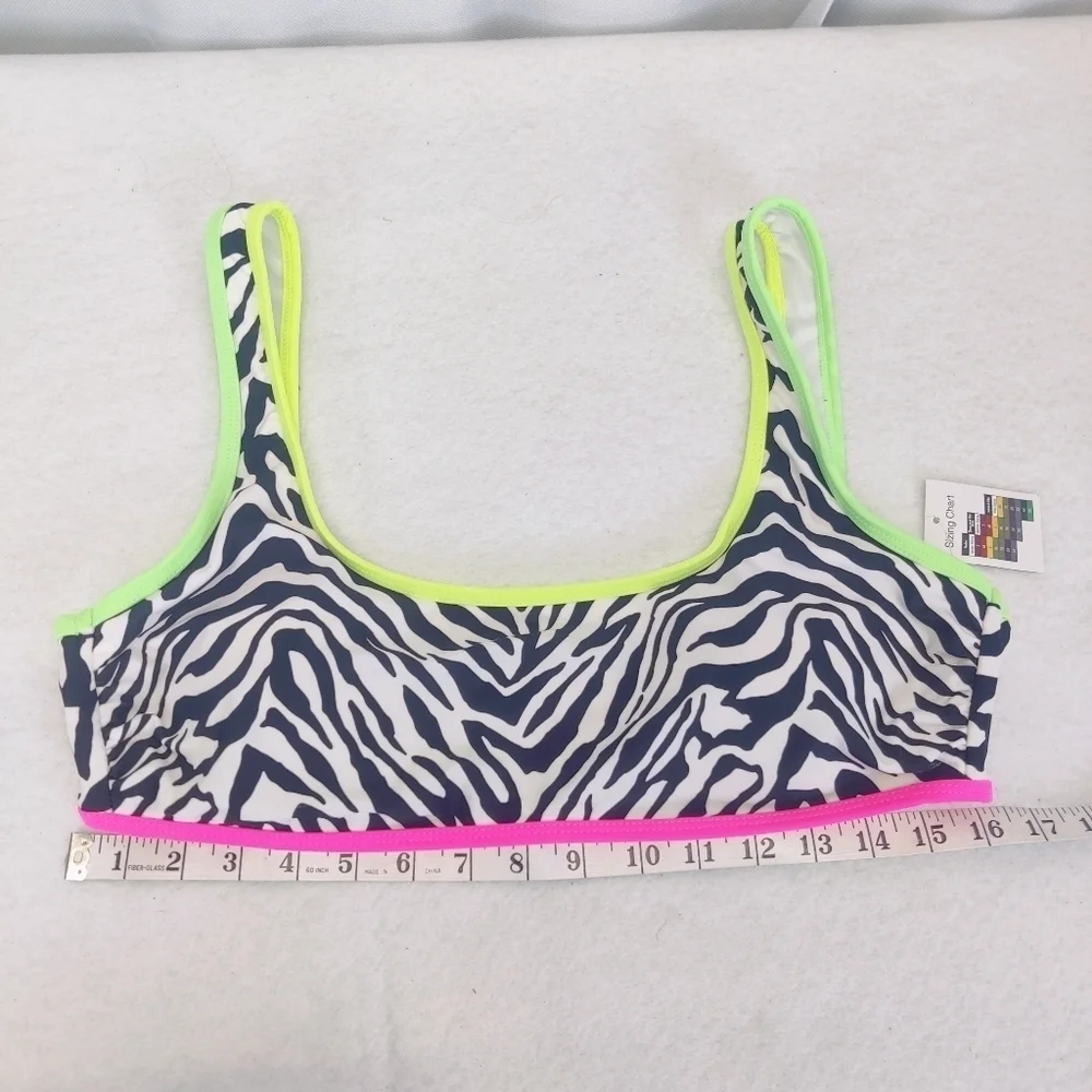 No Boundaries Zebra Print Bikini Top Tank Girls XL  Women's XS Neon Pink Green